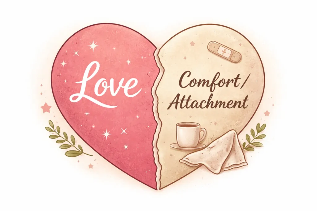 Illustration showing the difference between love and emotional attachment